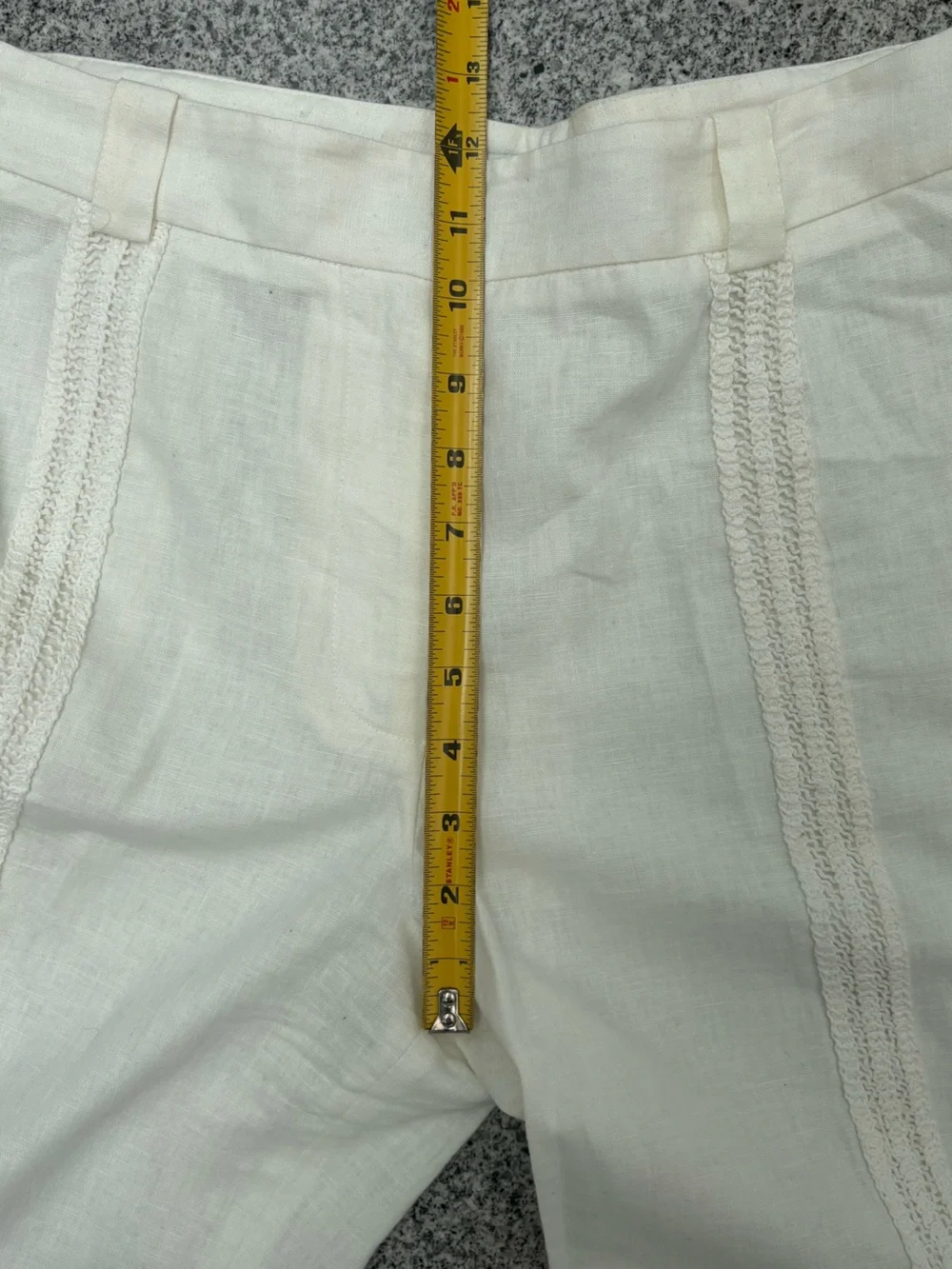 Zara Cream Cropped Linen-Blend Pants with Crochet Trim